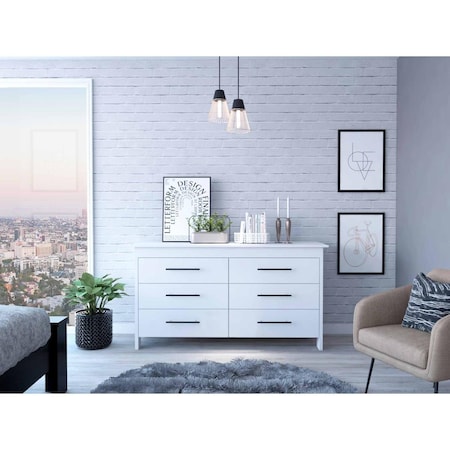 Gfancy Fixtures 58 in. White Six Drawer Double Dresser GF3671319